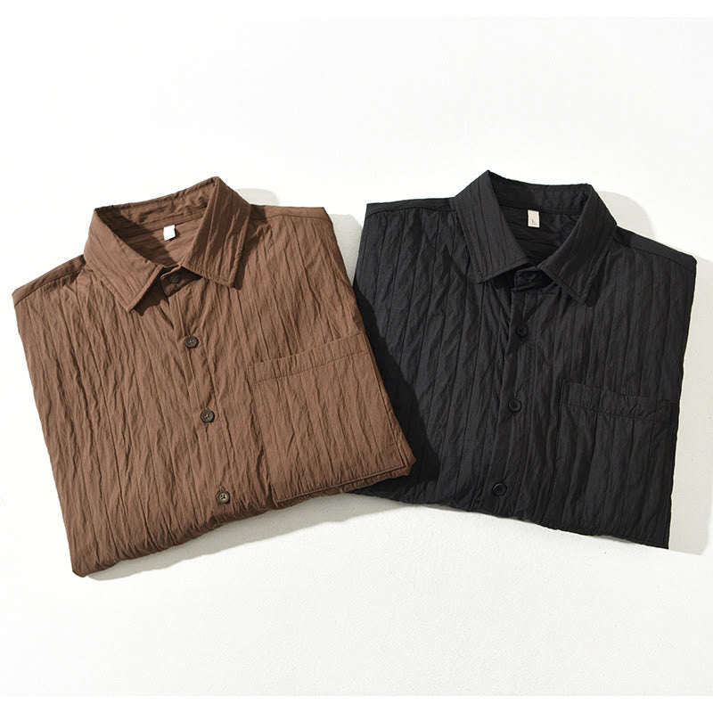 Camicia da uomo a maniche lunghe casual tinta unita Buddha Stones con tasca - image 1