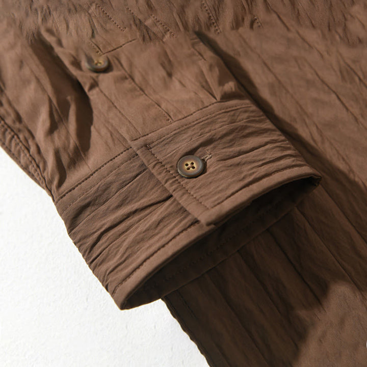 Camicia da uomo a maniche lunghe casual tinta unita Buddha Stones con tasca - image 6