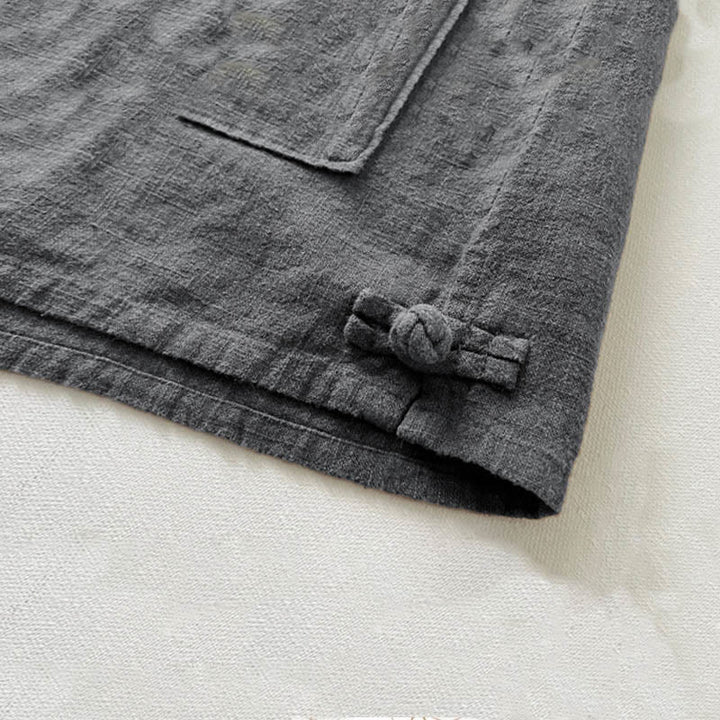 Camicia da uomo in cotone e lino ramiè casual tinta unita Buddha Stones con tasche - image 3