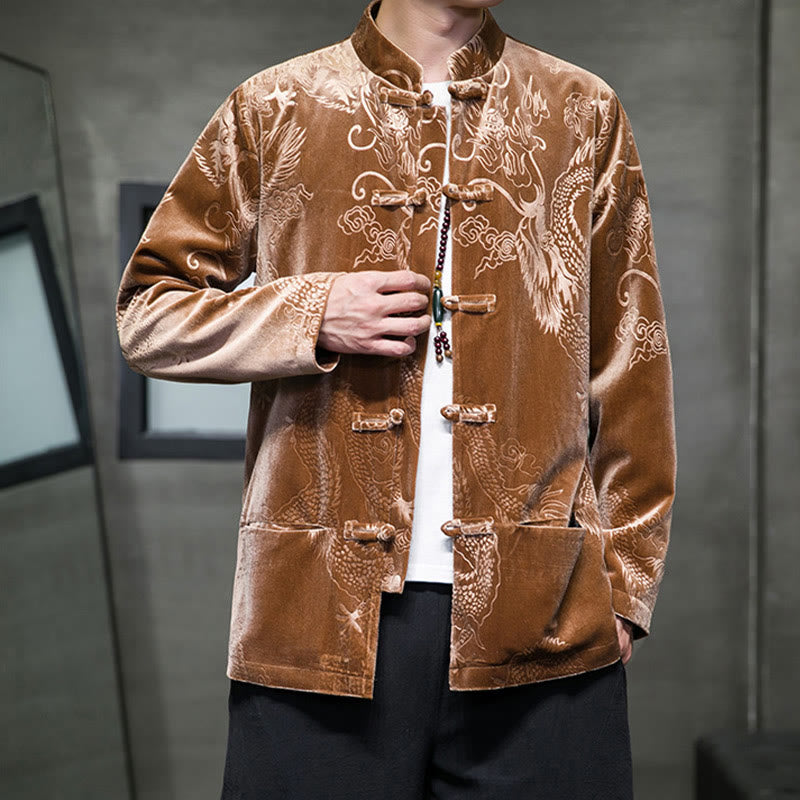 Buddha Stones Uomo Rana-bottoni Tang Suit Drago Modello Lisvelte Cotone Giacca Camicia Con Tasche - image 6