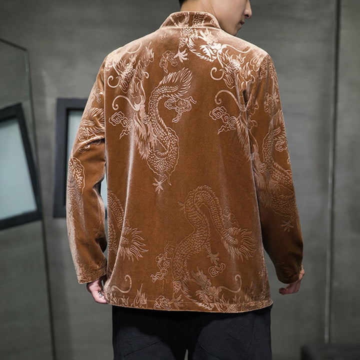 Buddha Stones Uomo Rana-bottoni Tang Suit Drago Modello Lisvelte Cotone Giacca Camicia Con Tasche