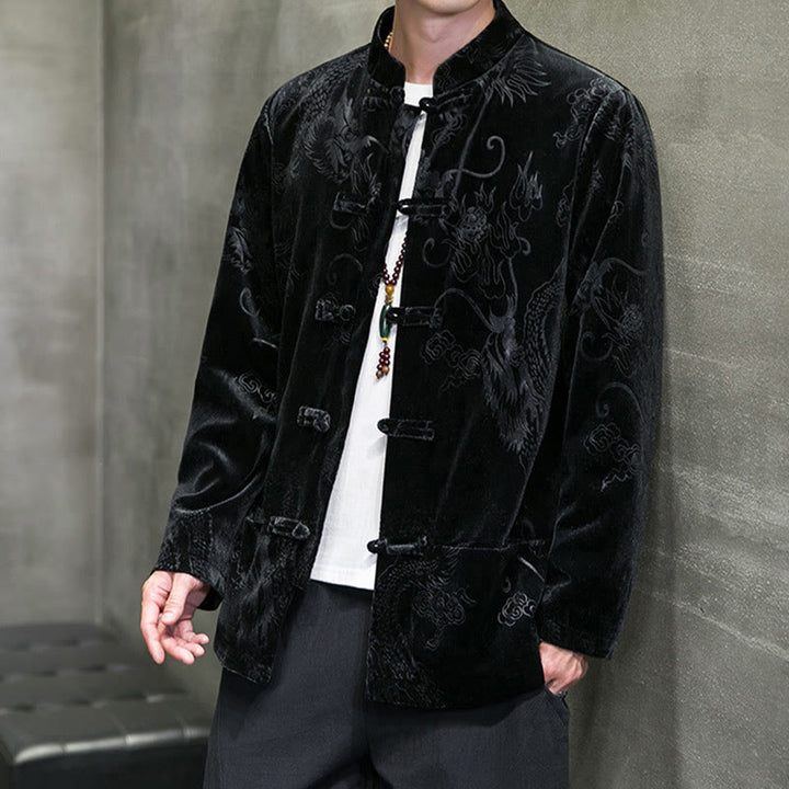 Buddha Stones Uomo Rana-bottoni Tang Suit Drago Modello Lisvelte Cotone Giacca Camicia Con Tasche - image 12