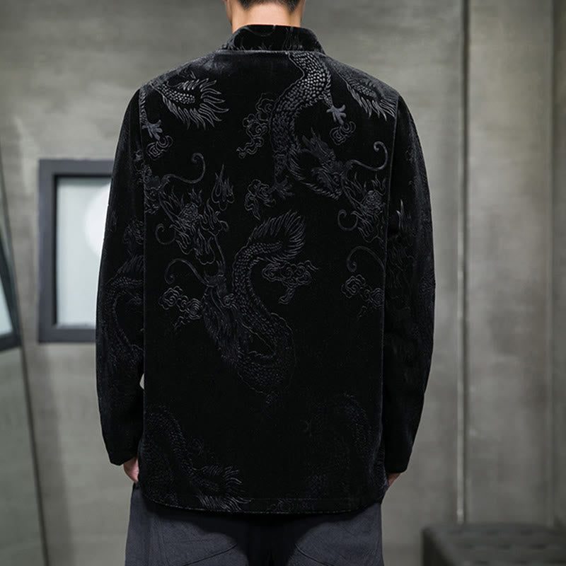 Buddha Stones Uomo Rana-bottoni Tang Suit Drago Modello Lisvelte Cotone Giacca Camicia Con Tasche - image 17