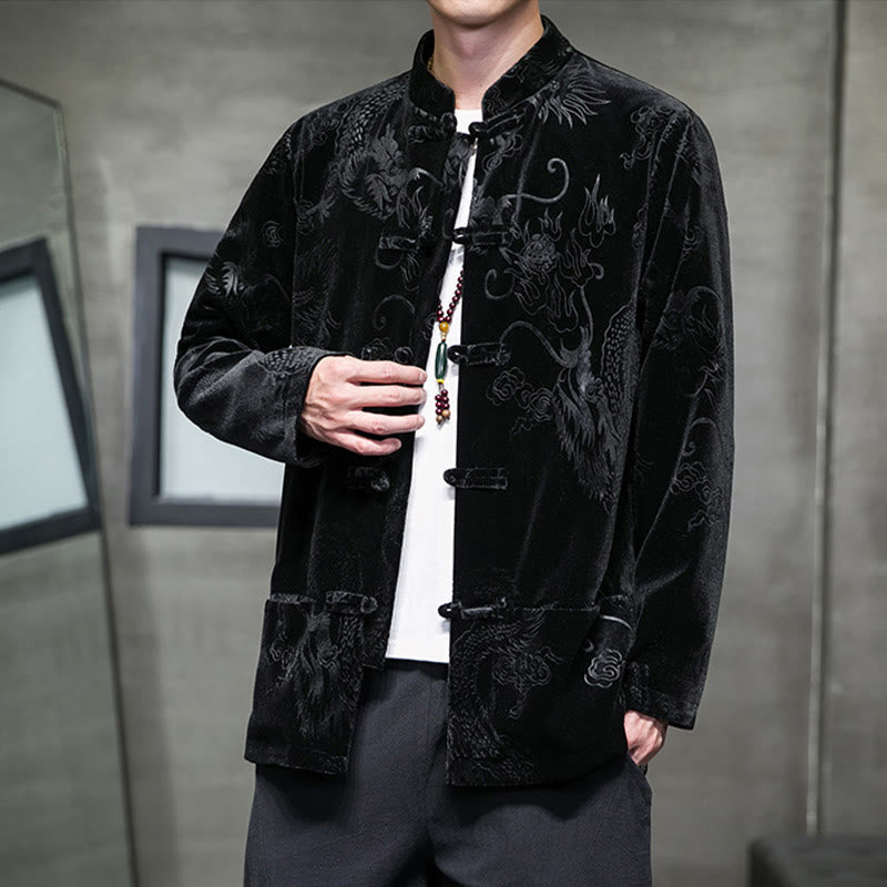 Buddha Stones Uomo Rana-bottoni Tang Suit Drago Modello Lisvelte Cotone Giacca Camicia Con Tasche - image 16