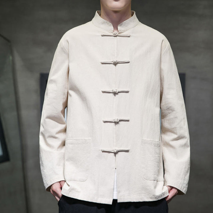 Giacca da uomo in lino e cotone con tasche, tinta unita, bottoni a rana , Buddha Stones - image 17