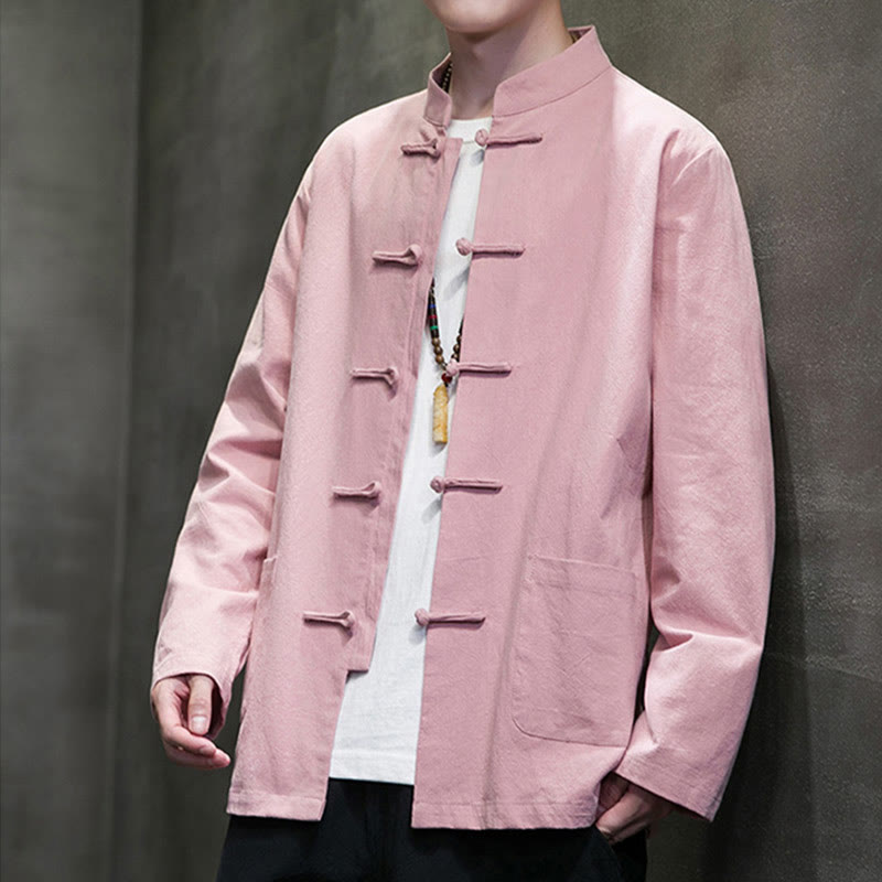 Giacca da uomo in lino e cotone con tasche, tinta unita, bottoni a rana , Buddha Stones - image 27