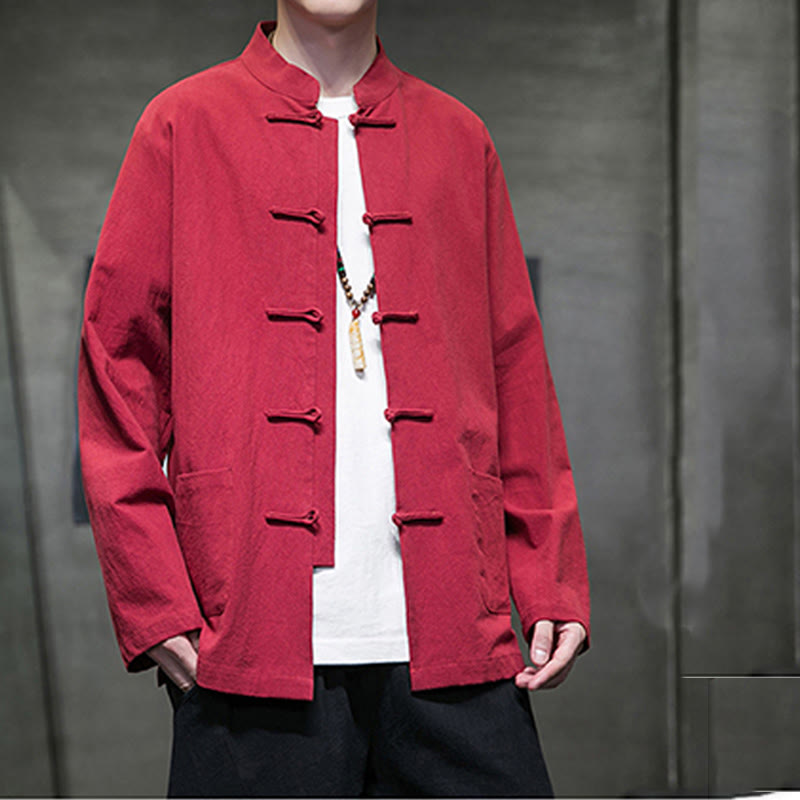 Giacca da uomo in lino e cotone con tasche, tinta unita, bottoni a rana , Buddha Stones - image 34