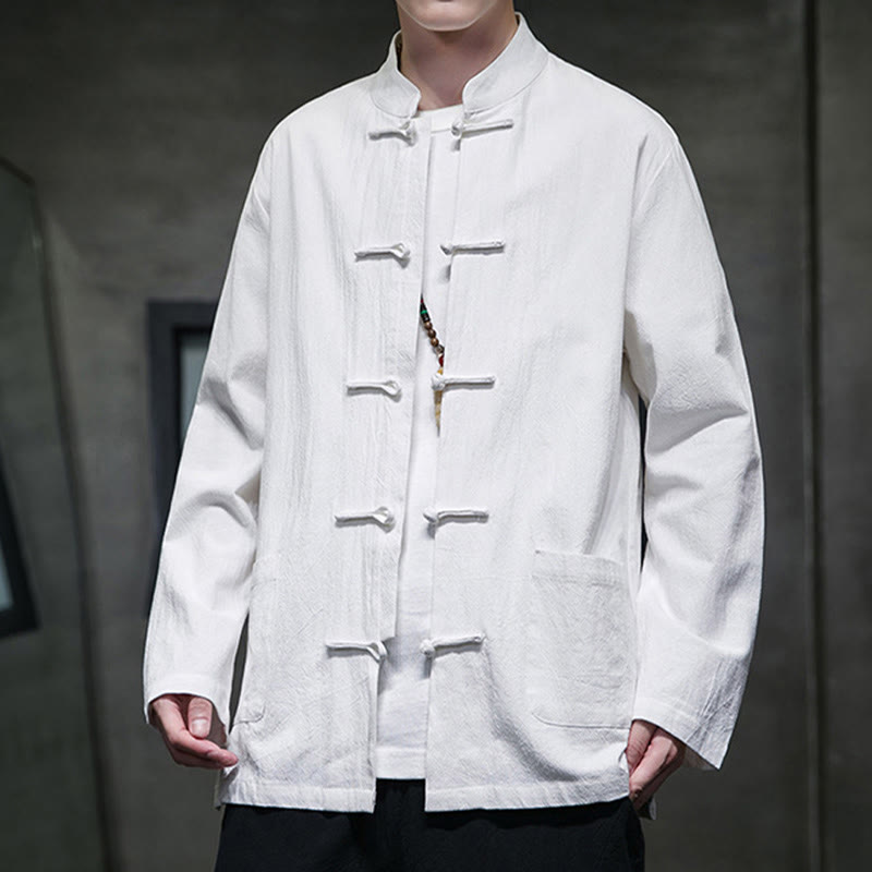 Giacca da uomo in lino e cotone con tasche, tinta unita, bottoni a rana , Buddha Stones - image 41