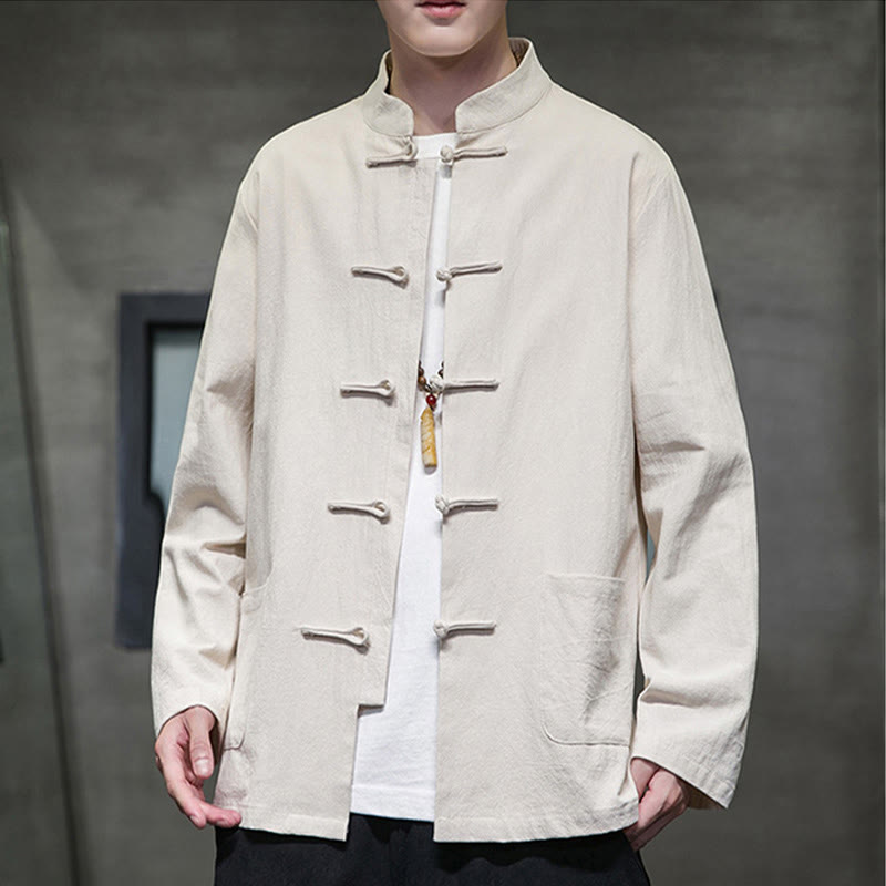 Giacca da uomo in lino e cotone con tasche, tinta unita, bottoni a rana , Buddha Stones - image 14