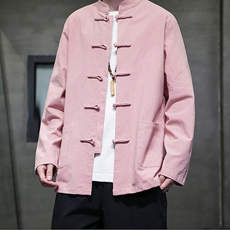 Giacca da uomo in lino e cotone con tasche, tinta unita, bottoni a rana , Buddha Stones - image 26