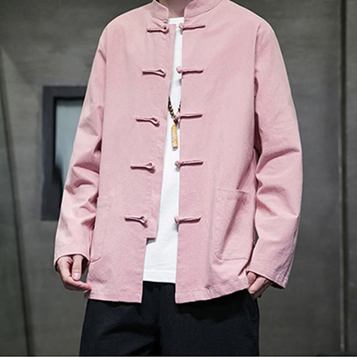 Giacca da uomo in lino e cotone con tasche, tinta unita, bottoni a rana , Buddha Stones - image 26