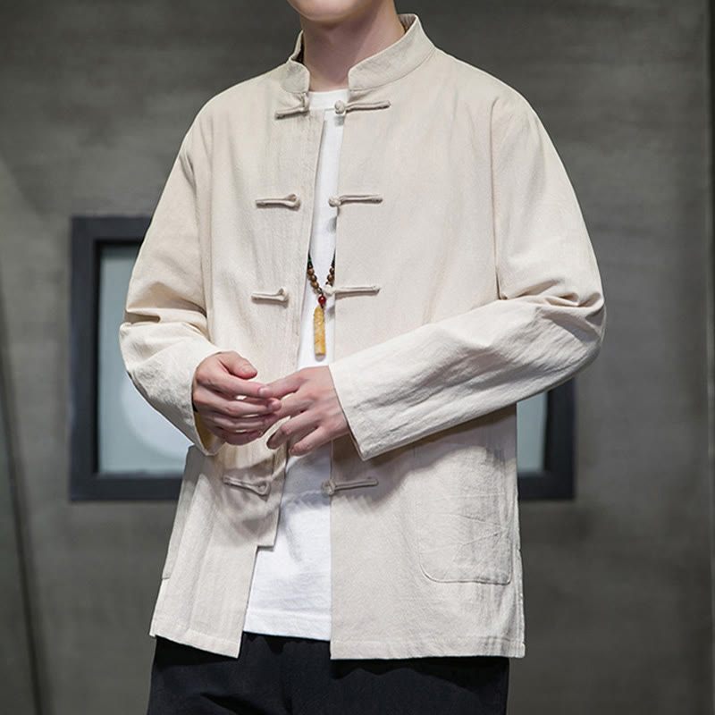 Giacca da uomo in lino e cotone con tasche, tinta unita, bottoni a rana , Buddha Stones - image 12