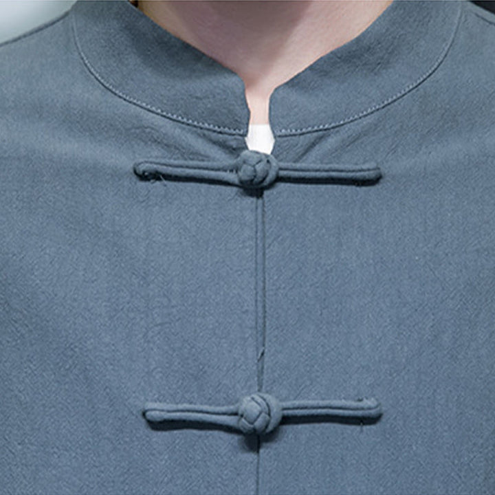 Giacca da uomo in lino e cotone con tasche, tinta unita, bottoni a rana , Buddha Stones
