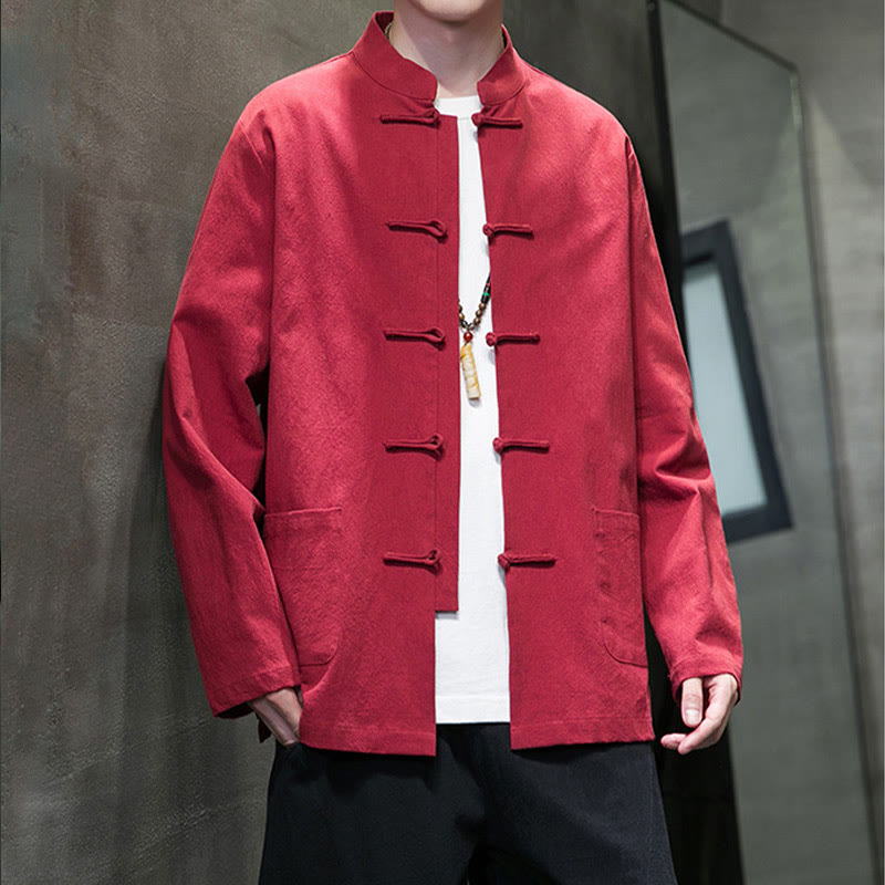 Giacca da uomo in lino e cotone con tasche, tinta unita, bottoni a rana , Buddha Stones - image 36