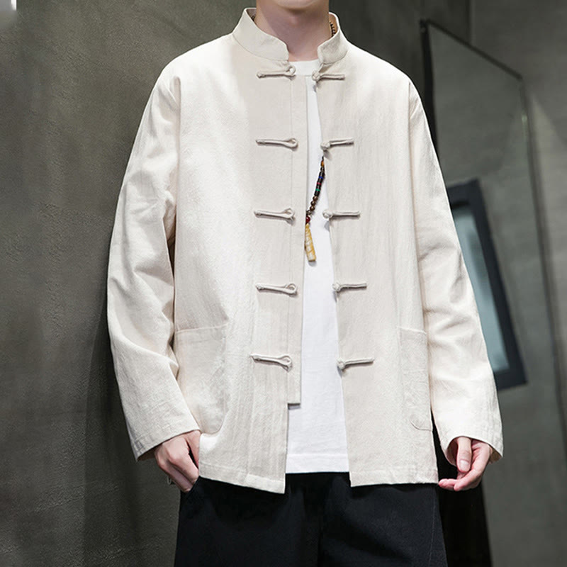 Giacca da uomo in lino e cotone con tasche, tinta unita, bottoni a rana , Buddha Stones - image 13