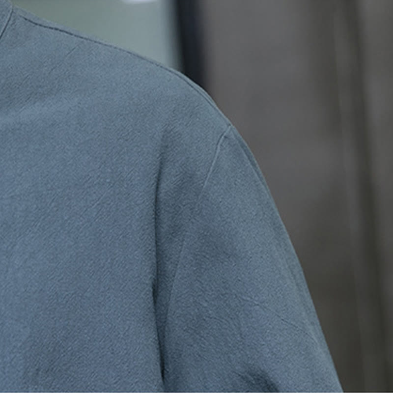 Giacca da uomo in lino e cotone con tasche, tinta unita, bottoni a rana , Buddha Stones - image 9