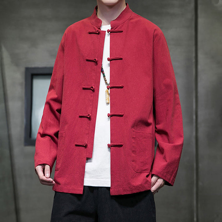 Giacca da uomo in lino e cotone con tasche, tinta unita, bottoni a rana , Buddha Stones - image 35