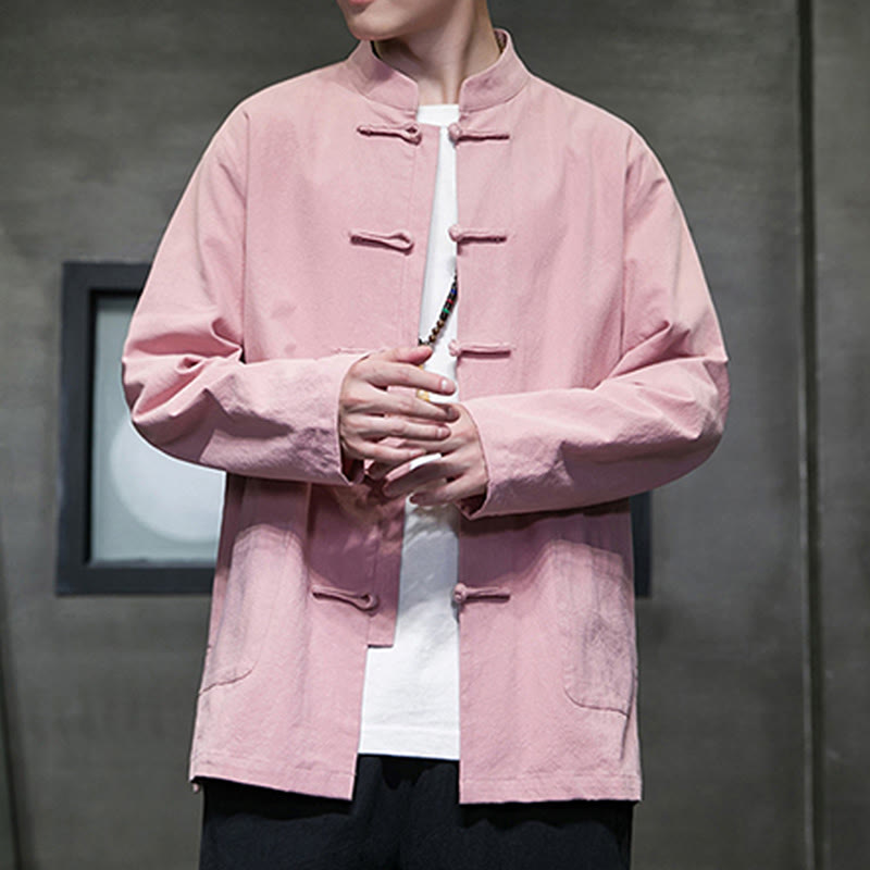 Giacca da uomo in lino e cotone con tasche, tinta unita, bottoni a rana , Buddha Stones - image 30