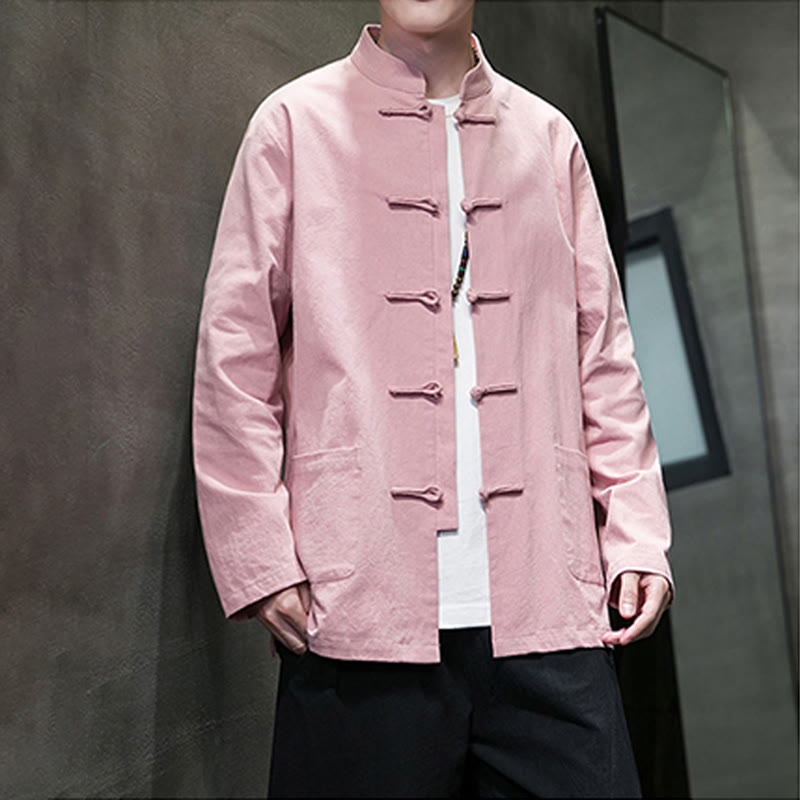 Giacca da uomo in lino e cotone con tasche, tinta unita, bottoni a rana , Buddha Stones - image 28