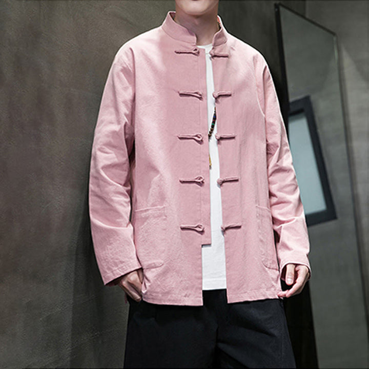 Giacca da uomo in lino e cotone con tasche, tinta unita, bottoni a rana , Buddha Stones - image 28