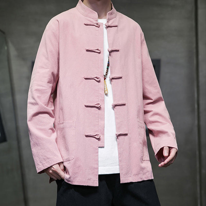 Giacca da uomo in lino e cotone con tasche, tinta unita, bottoni a rana , Buddha Stones - image 29