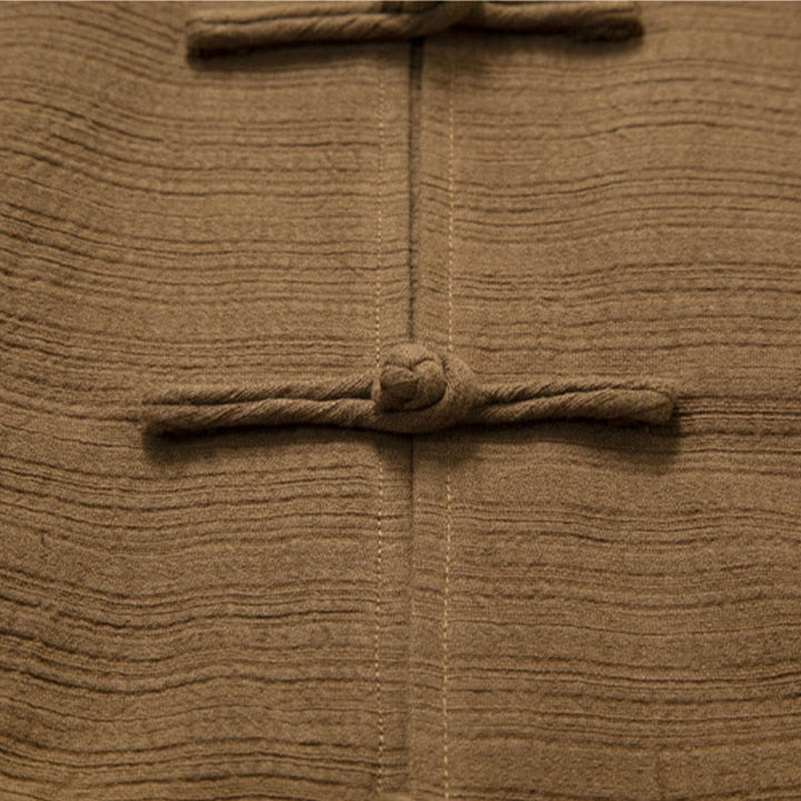 Giacca da uomo in lino e cotone con tasche, tinta unita, bottoni a rana , Buddha Stones