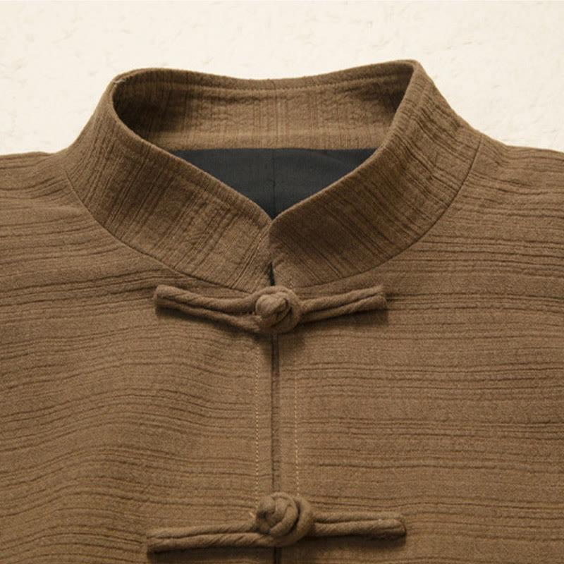 Giacca da uomo in lino e cotone con tasche, tinta unita, bottoni a rana , Buddha Stones