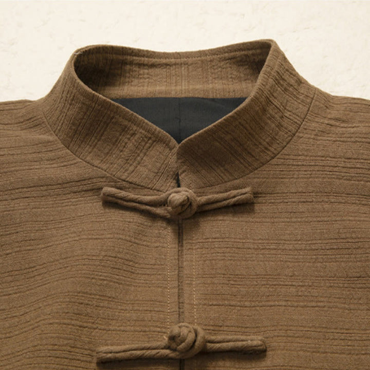 Giacca da uomo in lino e cotone con tasche, tinta unita, bottoni a rana , Buddha Stones