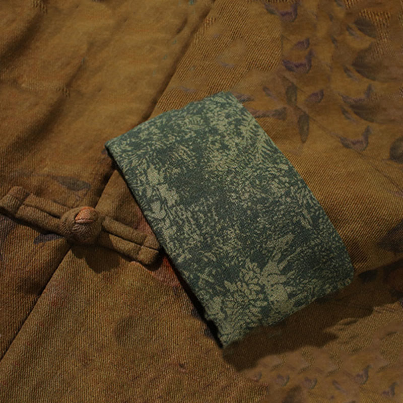 Buddha Stones Foglie Fiore Rana-bottoni Tang Suit Cotone Giacca Camicia Uomo  - image 19