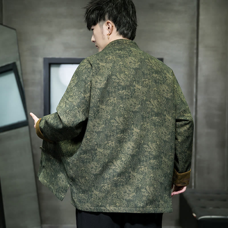 Buddha Stones Foglie Fiore Rana-bottoni Tang Suit Cotone Giacca Camicia Uomo  - image 8