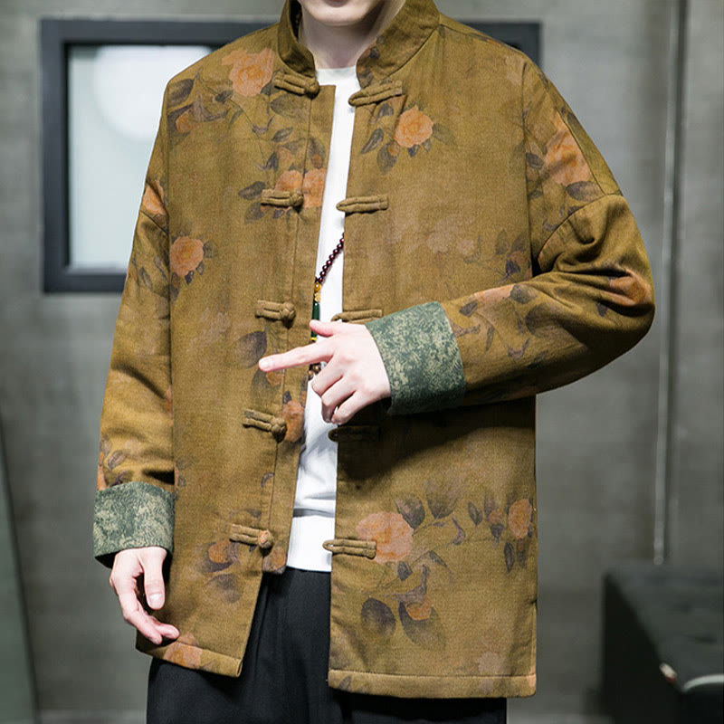 Buddha Stones Foglie Fiore Rana-bottoni Tang Suit Cotone Giacca Camicia Uomo  - image 12