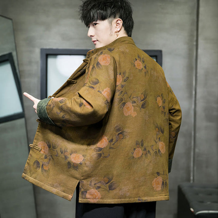 Buddha Stones Foglie Fiore Rana-bottoni Tang Suit Cotone Giacca Camicia Uomo  - image 17