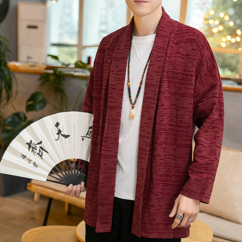 Cappotto da uomo di media lunghezza in misto lino semplice e ampio, modello Buddha Stones Fall - Rosso - US/UK/AU42, EU52 (3XL) - image 12