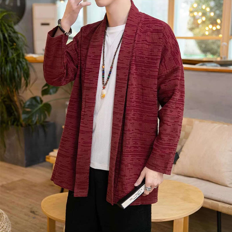 Cappotto da uomo di media lunghezza in misto lino semplice e ampio, modello Buddha Stones Fall - image 13
