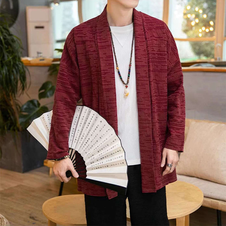 Cappotto da uomo di media lunghezza in misto lino semplice e ampio, modello Buddha Stones Fall - image 14