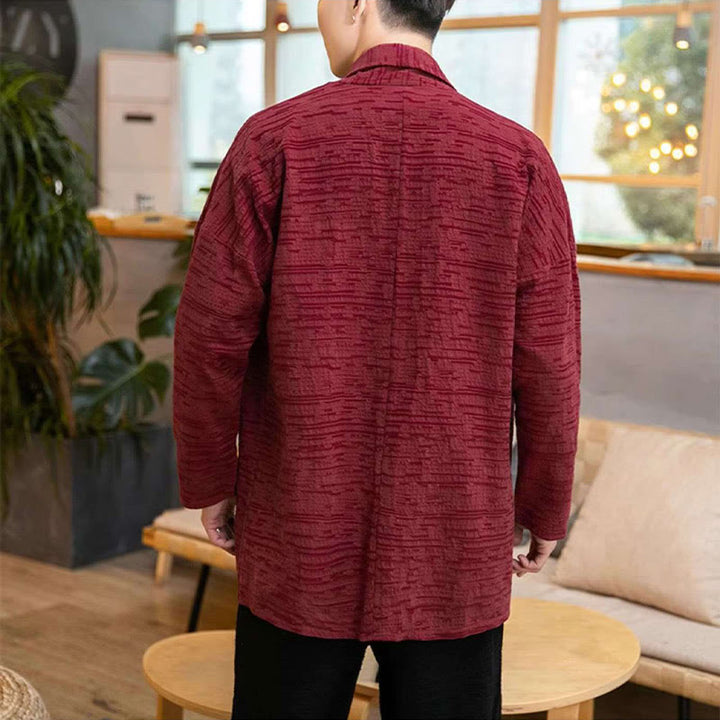 Cappotto da uomo di media lunghezza in misto lino semplice e ampio, modello Buddha Stones Fall - image 15