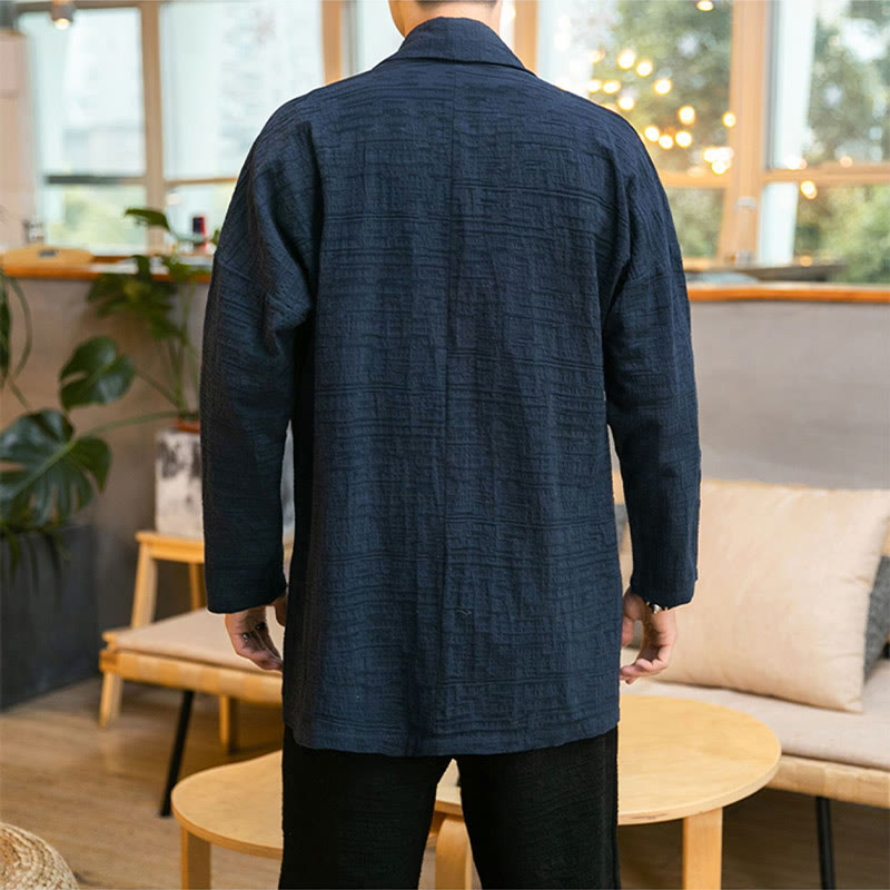 Cappotto da uomo di media lunghezza in misto lino semplice e ampio, modello Buddha Stones Fall - image 21