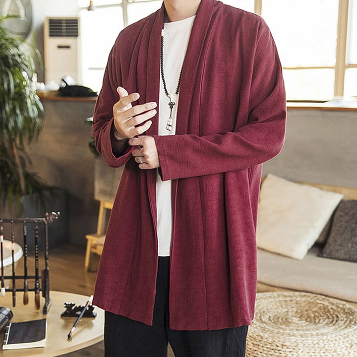 Buddha Stones Autunno Semplice Casual Cotone Lino Uomo Cappotto di media lunghezza Abbigliamento