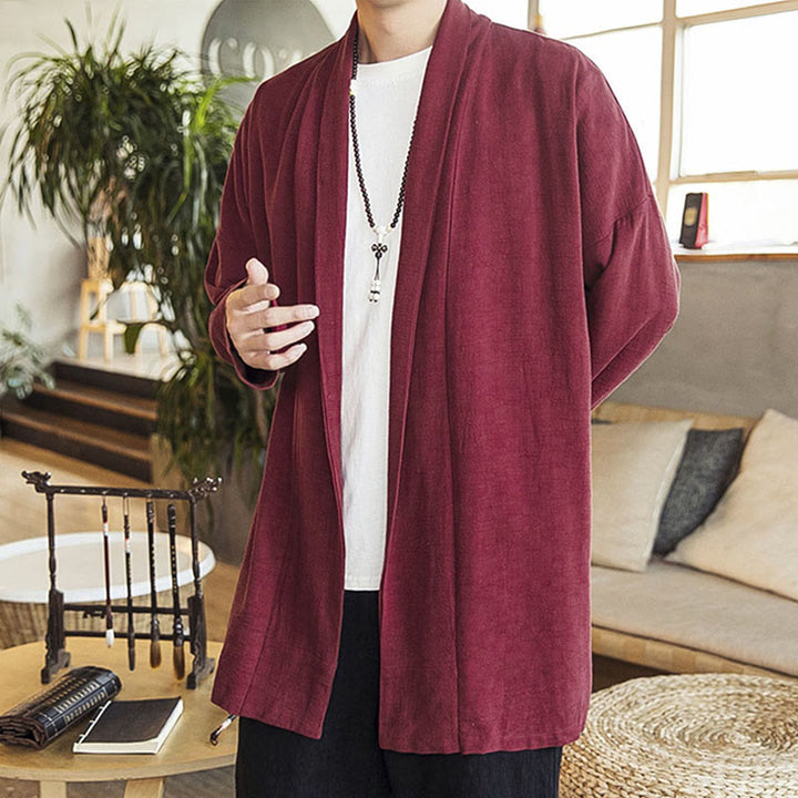 Buddha Stones Autunno Semplice Casual Cotone Lino Uomo Cappotto di media lunghezza Abbigliamento - image 3