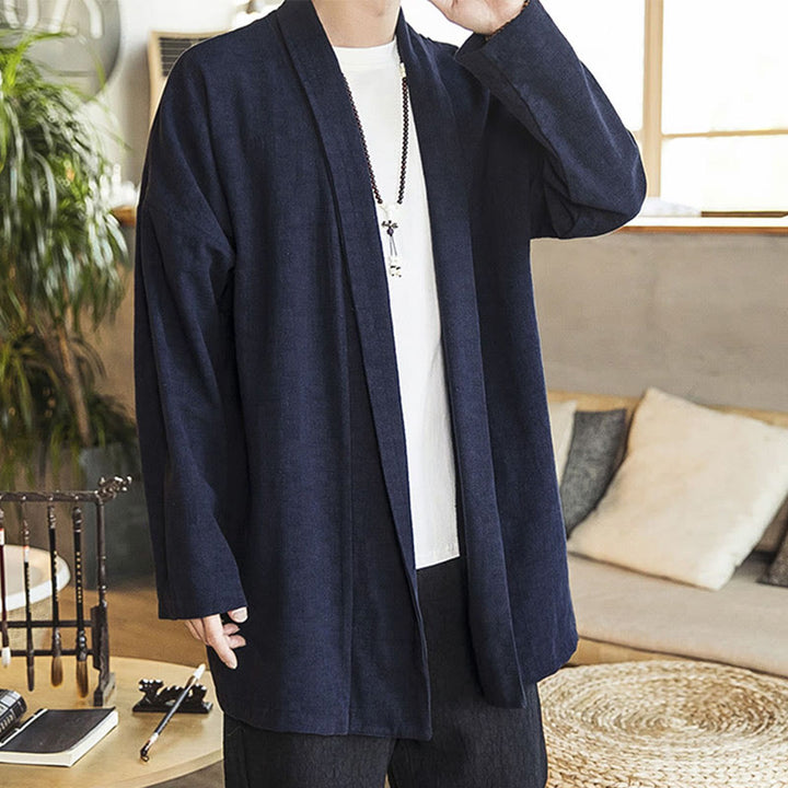 Buddha Stones Autunno Semplice Casual Cotone Lino Uomo Cappotto di media lunghezza Abbigliamento