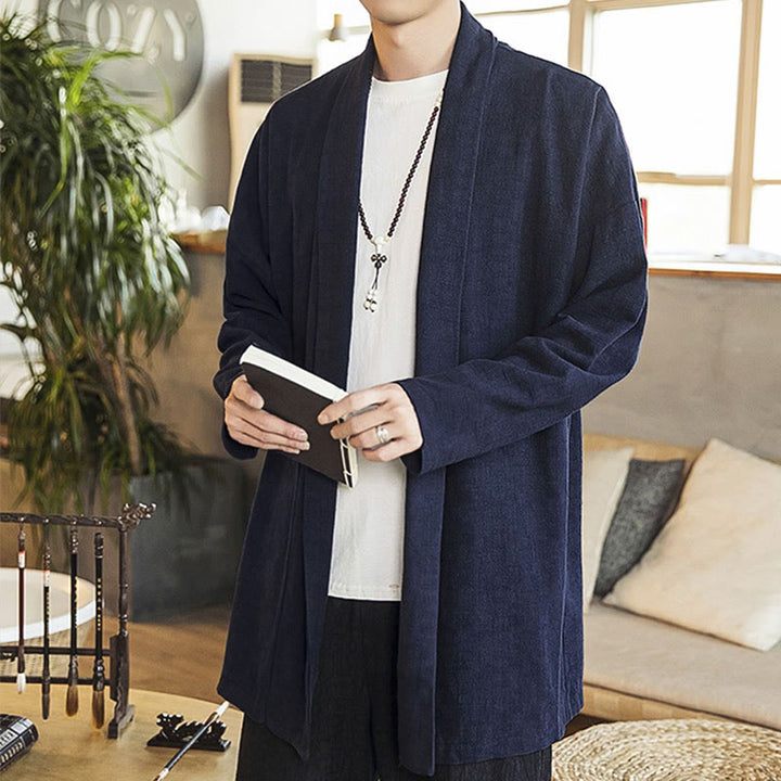 Buddha Stones Autunno Semplice Casual Cotone Lino Uomo Cappotto di media lunghezza Abbigliamento