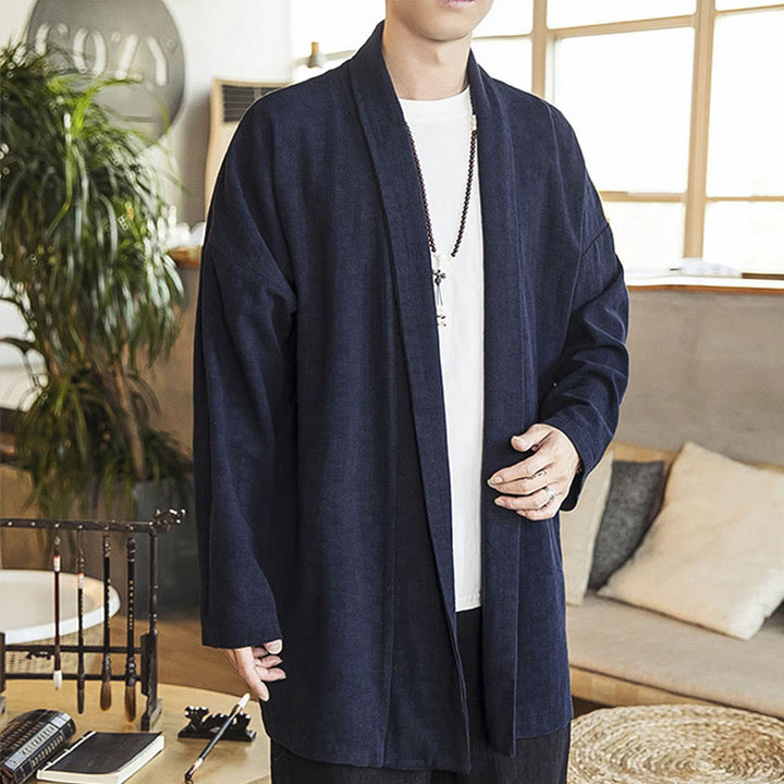 Buddha Stones Autunno Semplice Casual Cotone Lino Uomo Cappotto di media lunghezza Abbigliamento - image 10