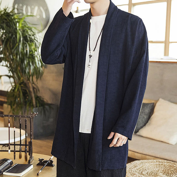 Buddha Stones Autunno Semplice Casual Cotone Lino Uomo Cappotto di media lunghezza Abbigliamento