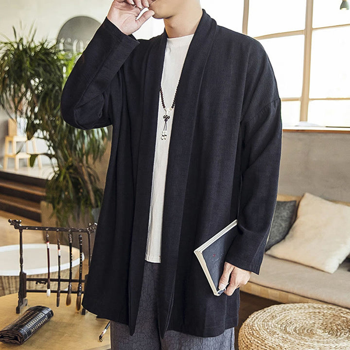 Buddha Stones Autunno Semplice Casual Cotone Lino Uomo Cappotto di media lunghezza Abbigliamento