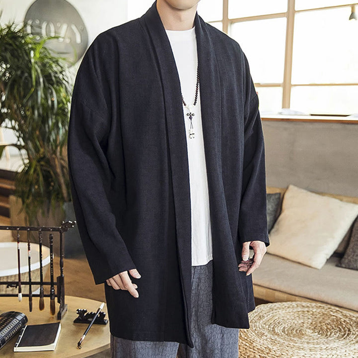 Buddha Stones Autunno Semplice Casual Cotone Lino Uomo Cappotto di media lunghezza Abbigliamento - image 14