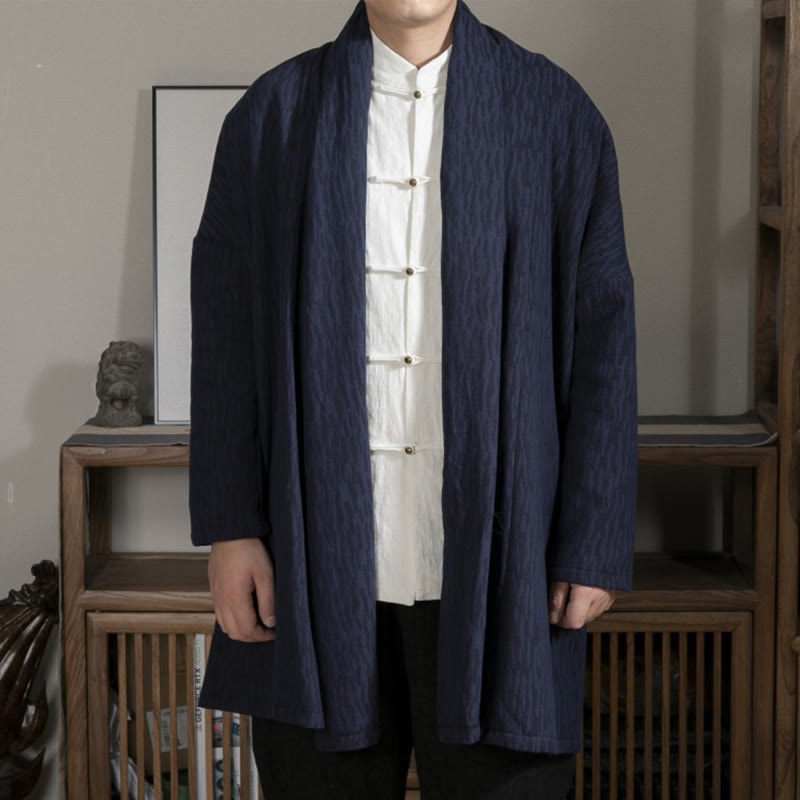 Cappotto da uomo di media lunghezza con fodera in cotone felpato Zen Jacquard semplice autunnale Buddha Stones - SteelBlue - US/UK/AU44, EU54 (4XL) - image 1