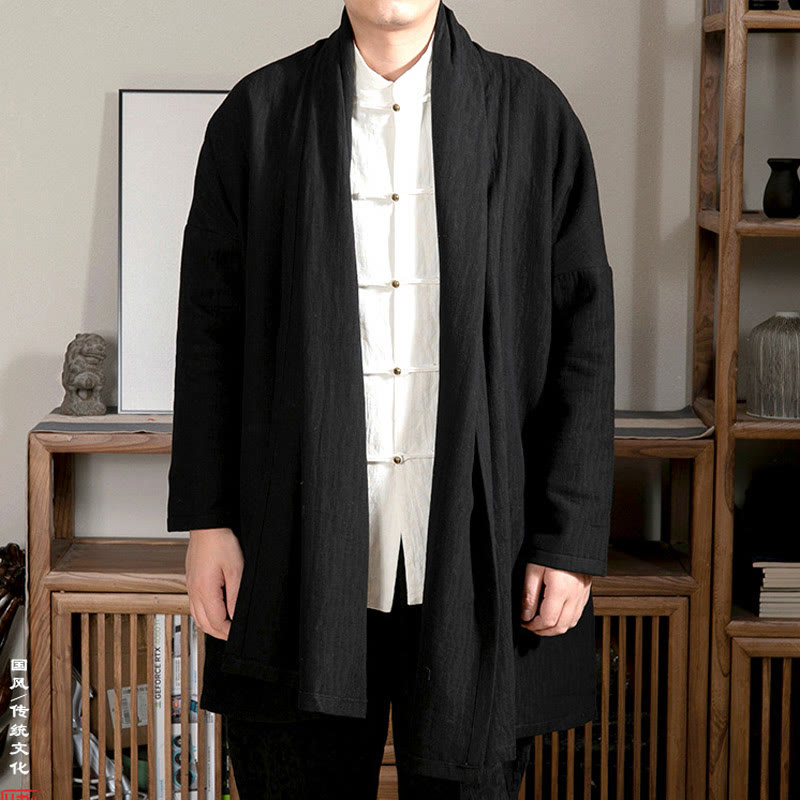 Cappotto da uomo di media lunghezza con fodera in cotone felpato Zen Jacquard semplice autunnale Buddha Stones - Nero - US/UK/AU44, EU54 (4XL) - image 5