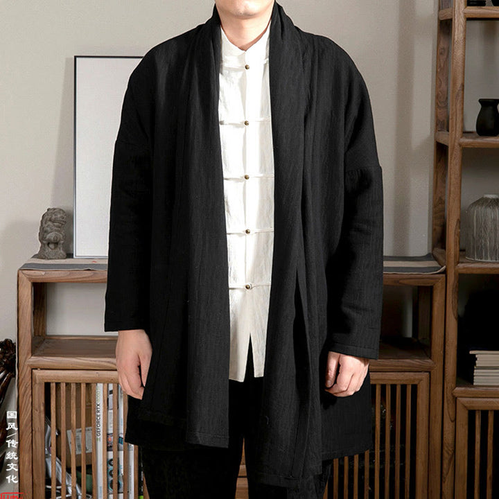 Cappotto da uomo di media lunghezza con fodera in cotone felpato Zen Jacquard semplice autunnale Buddha Stones - Nero - US/UK/AU44, EU54 (4XL) - image 5