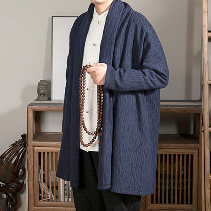 Cappotto da uomo di media lunghezza con fodera in cotone felpato Zen Jacquard semplice autunnale Buddha Stones - image 3