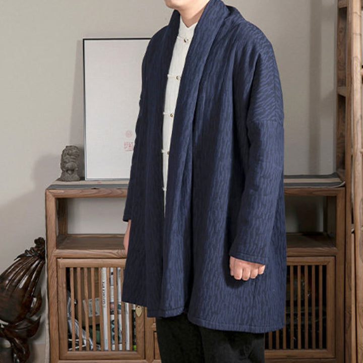 Cappotto da uomo di media lunghezza con fodera in cotone felpato Zen Jacquard semplice autunnale Buddha Stones - image 4